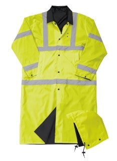586MFL ANSI 3 Reversible Raincoat w/Hood, Fluorescent Yellow/Black